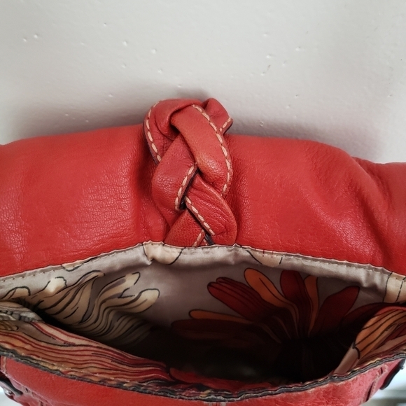 Fossil Leather Crossbody Bag Shoulder Canvas Strap Braided Floral Satin Lined - Picture 11 of 15